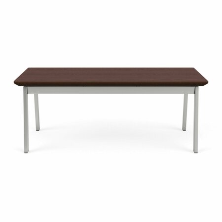 LESRO Newport Coffee Table Metal Frame 20x40in High Pressure Laminate Top, Silver, Cocoa Walnut top NP0840